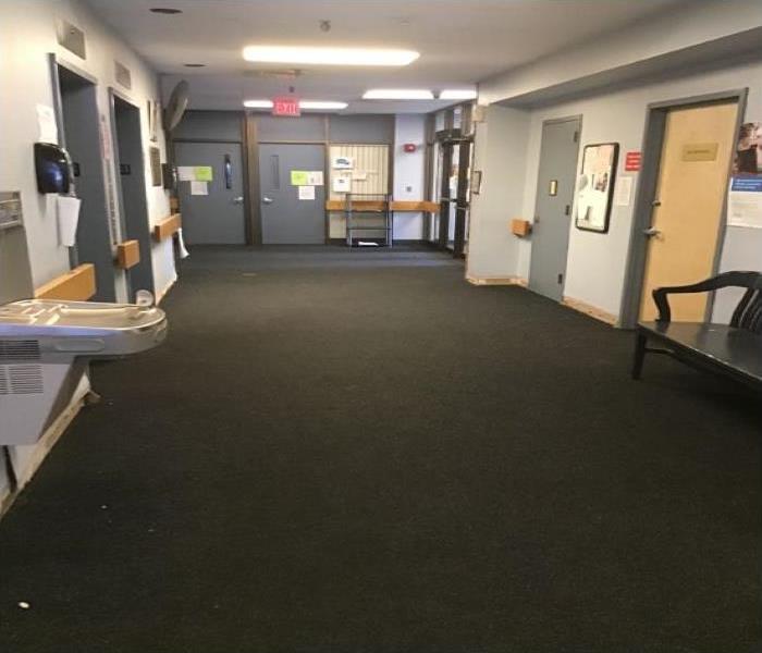 wet carpet in hallway of building