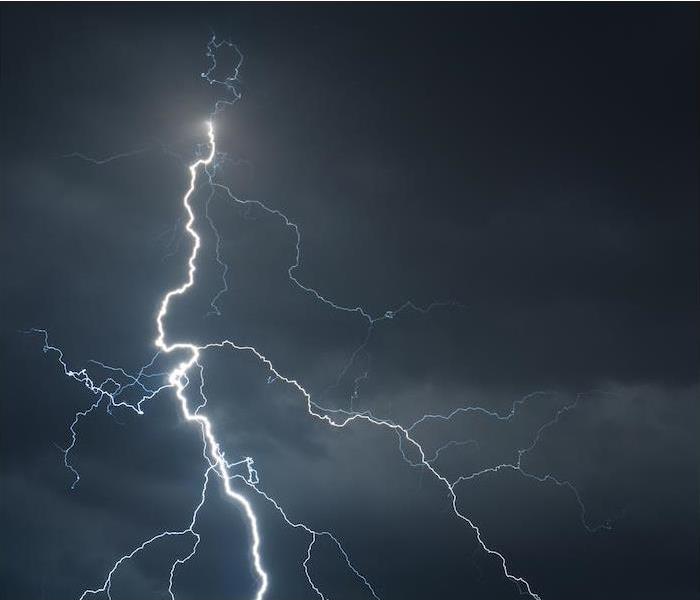 large lightning strike in a dark stormy sky